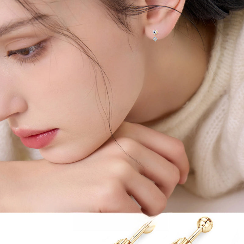 Close-up of 4mm moissanite center in luckyking flower dangle earring