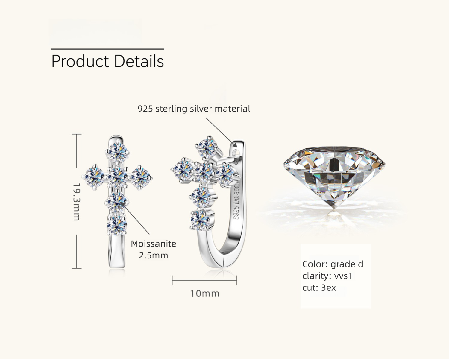 Luxury packaging presentation of huggie earrings in elegant gift box with brand elements