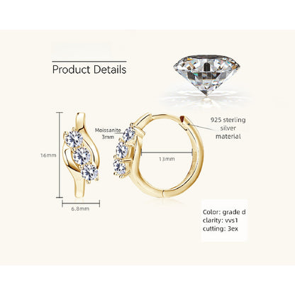 Multiple angles view of sterling silver huggie hoop earrings with moissanite stones