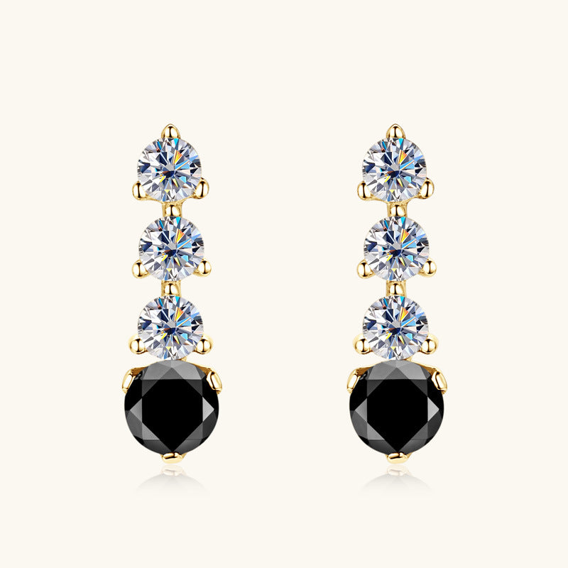 Simple Black and White Moissanite Earrings -  -  Luckinging
