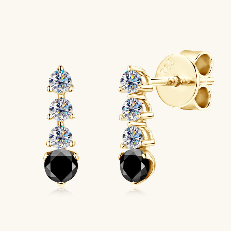 Simple Black and White Moissanite Earrings -  -  Luckinging