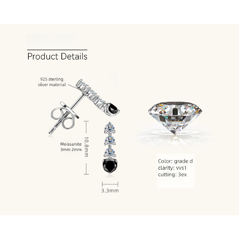 Simple Black and White Moissanite Earrings -  -  Luckinging