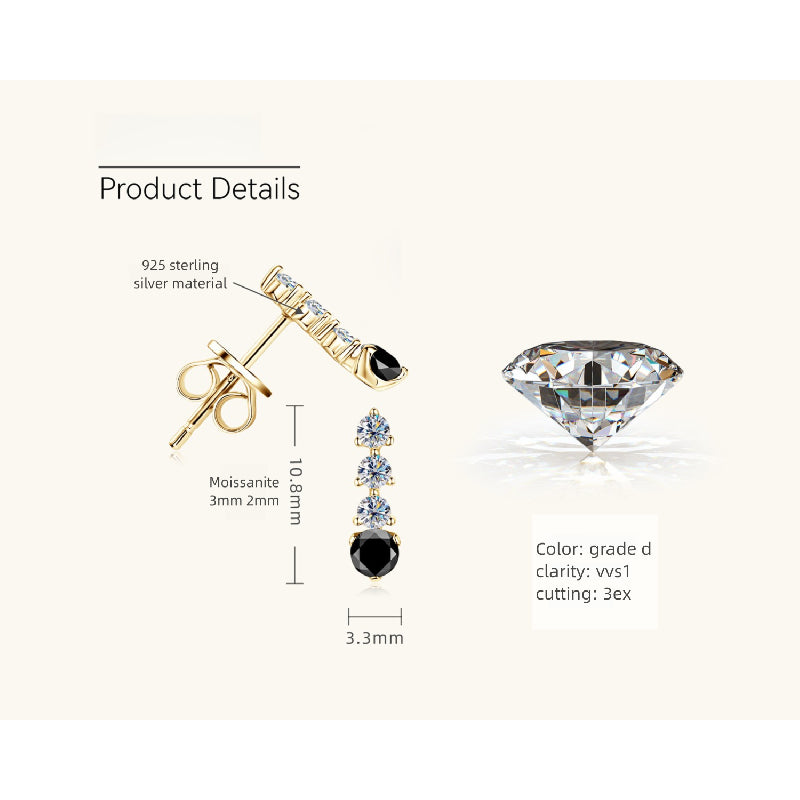 Simple Black and White Moissanite Earrings -  -  Luckinging