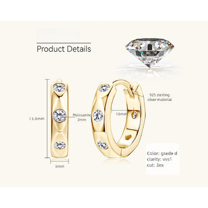 Fashion styling shot featuring moissanite sterling silver huggie earrings