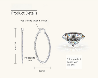 Material showcase highlighting the sterling silver and moissanite