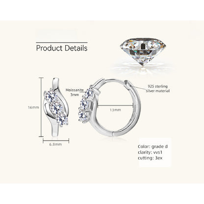 Premium sterling silver huggie hoops with moissanite in luxury presentation