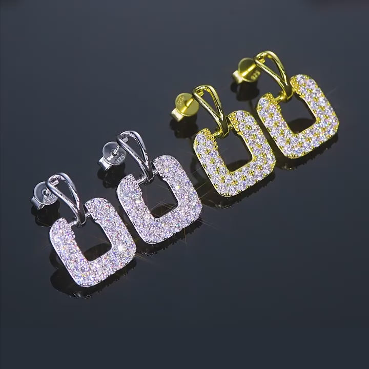 Silver Moissanite Square Dangles