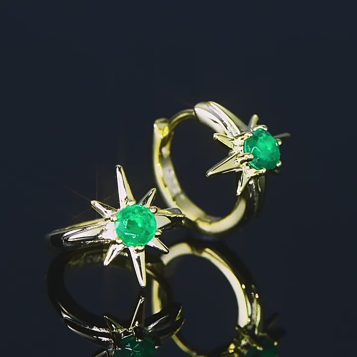 Star Emerald Huggie Earrings