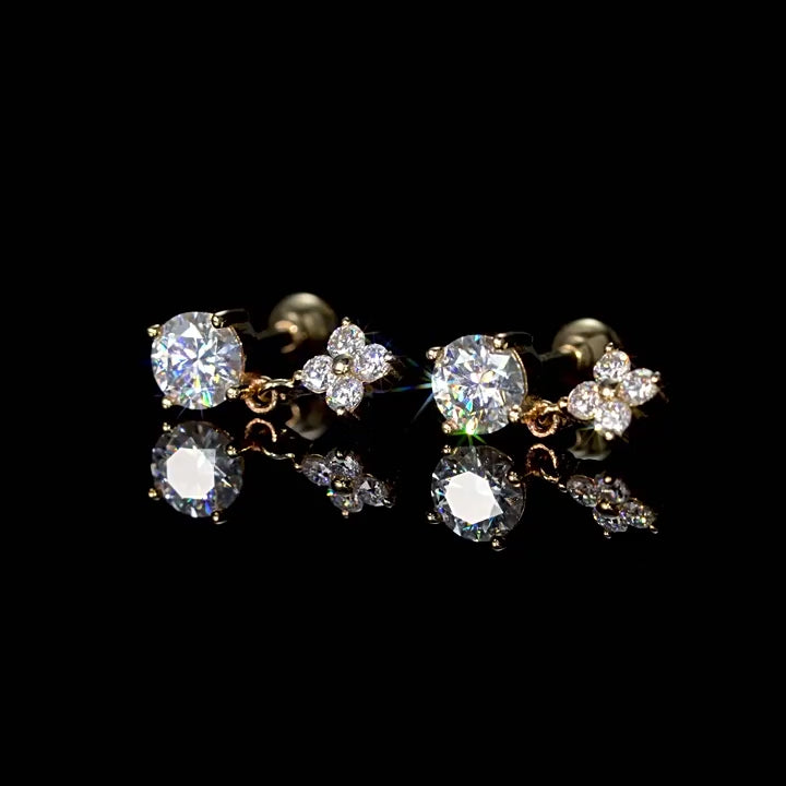 Floral Moissanite Dangle Earrings