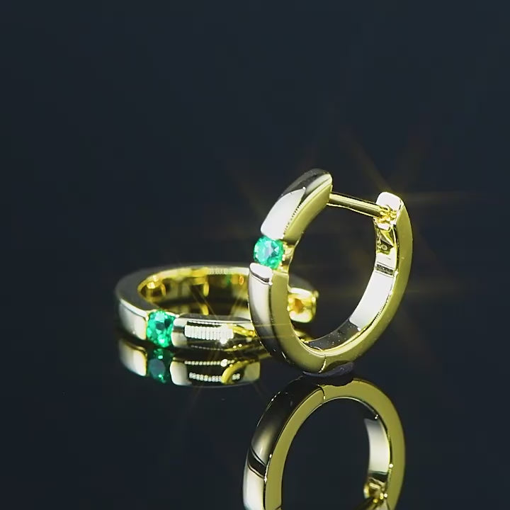 Sterling Silver Emerald Huggie Earrings