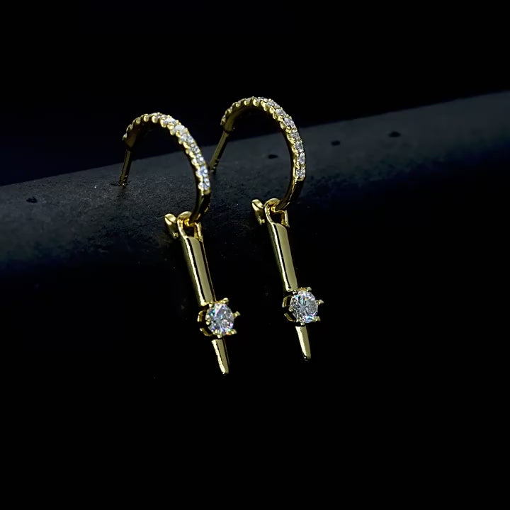 Moissanite C-Shaped Dangle Earrings