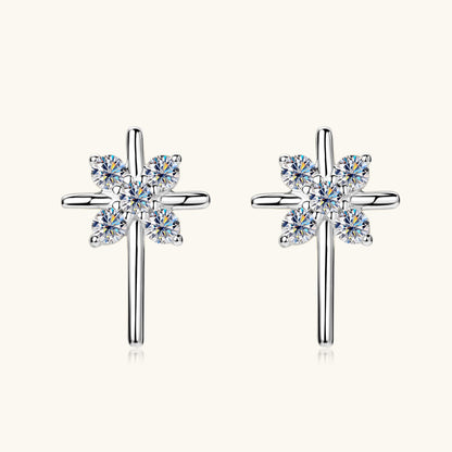 Cross earrings lifestyle photography showing elegant wear for religious and professional occasions