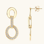 Silver hoop earrings with a single stackable ring and moissanite stone