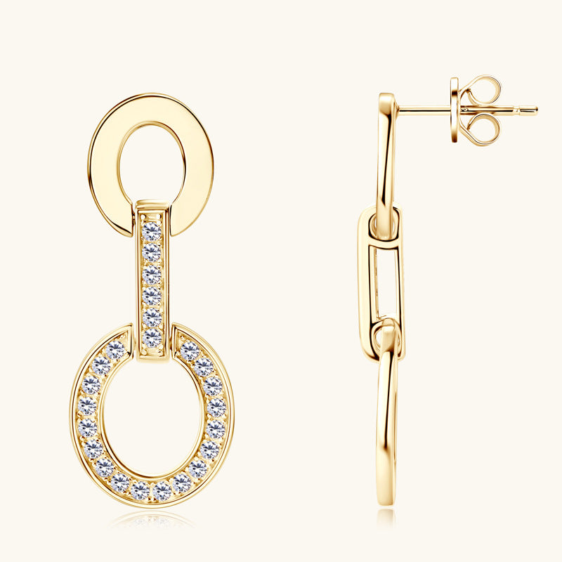 Silver hoop earrings with a single stackable ring and moissanite stone