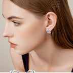Detail view of moissanite in a sterling silver hoop