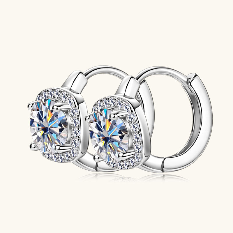 Front view of small hoop earrings with moissanite