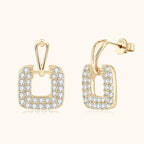 Sterling silver square moissanite dangle earring closeup