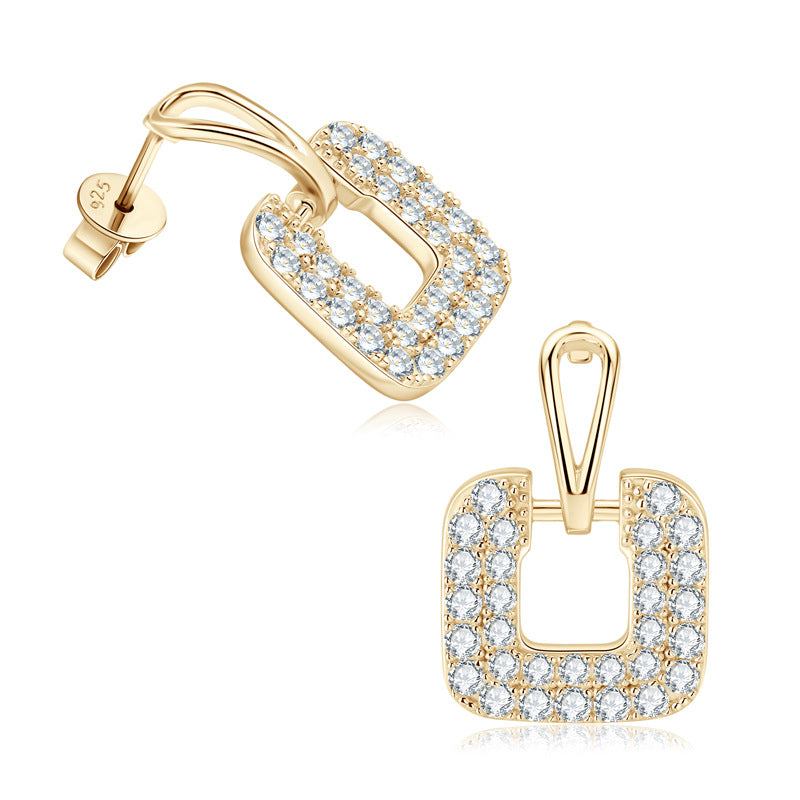 Minimalist square silver earring with sparkle