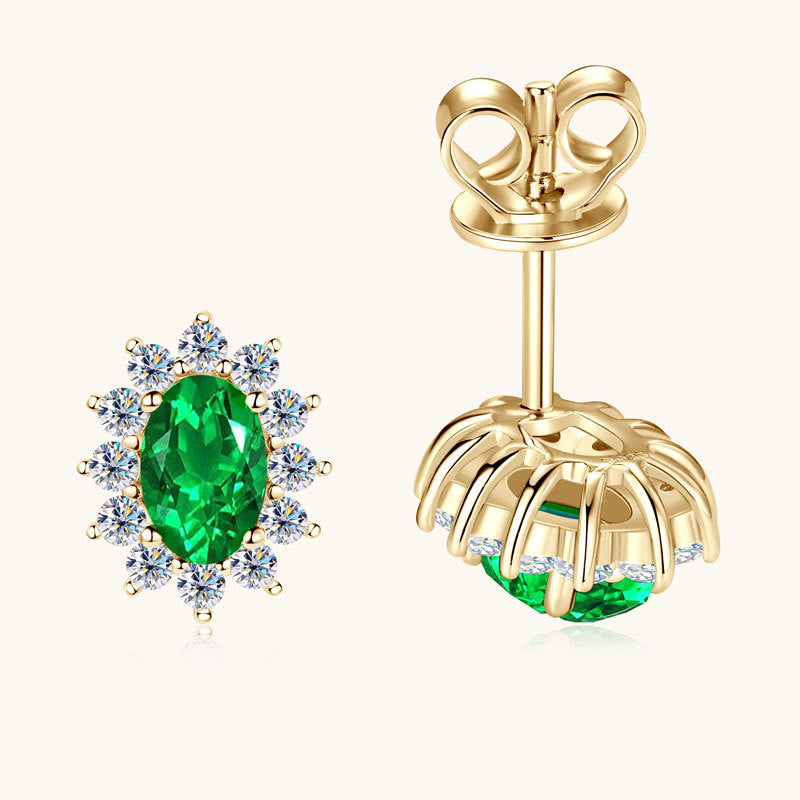 Sterling silver star stud earring with emerald center