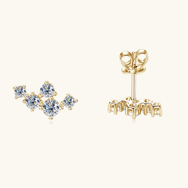 Sterling silver star trail moissanite stud earrings close up view 1