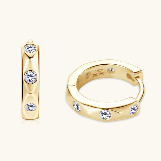 Sterling silver huggie earrings with moissanite stones main product view