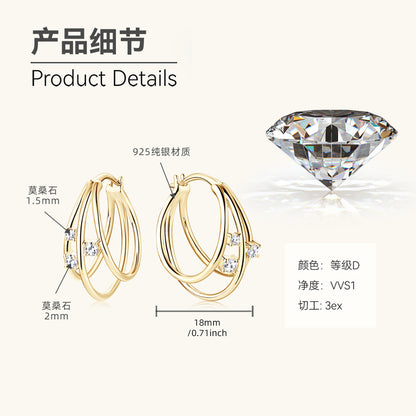 Lifestyle image woman wearing moissanite flat back studs casual elegant outfit natural lighting