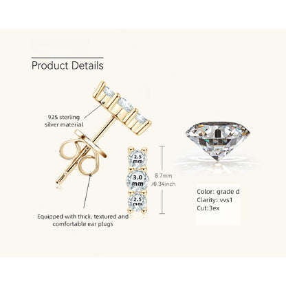 Size comparison of 3mm moissanite studs against ruler showing compact elegant proportions