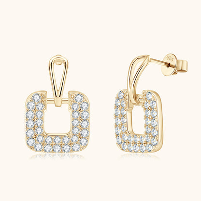 Sterling silver square moissanite dangle earrings main product view