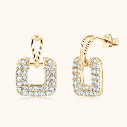 Sterling silver square moissanite dangle earrings main product view